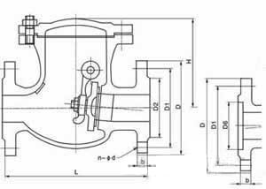 旋啟式止回閥H44W結(jié)構(gòu)圖